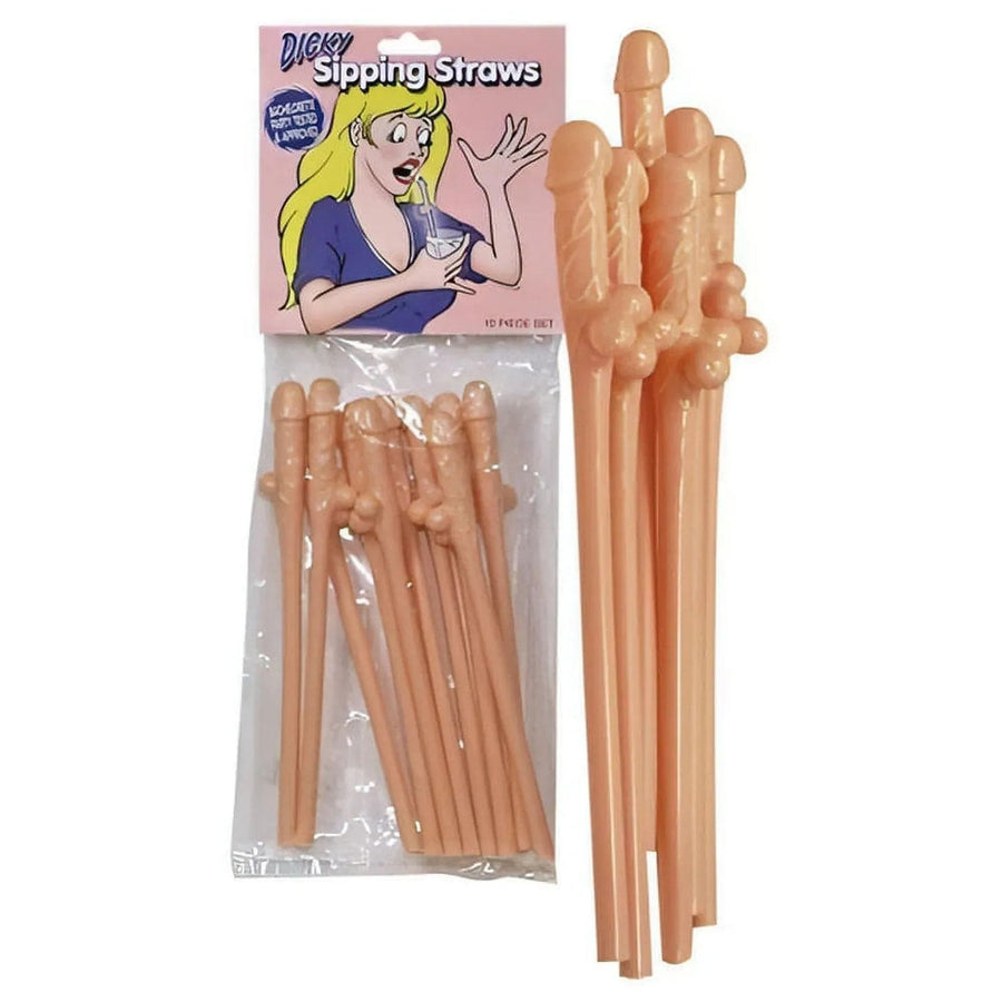 Flesh pink phallic shaped straws - 10 pieces