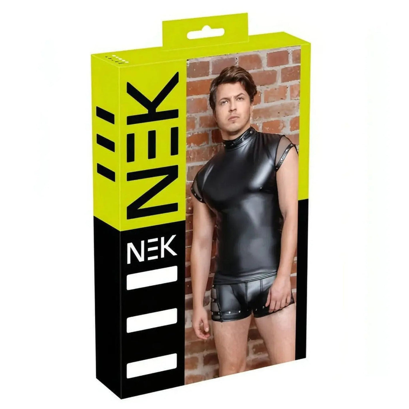 Canotta Sexy Uomo Nero Opaco con Inserti Spalla a Rete e Collarino