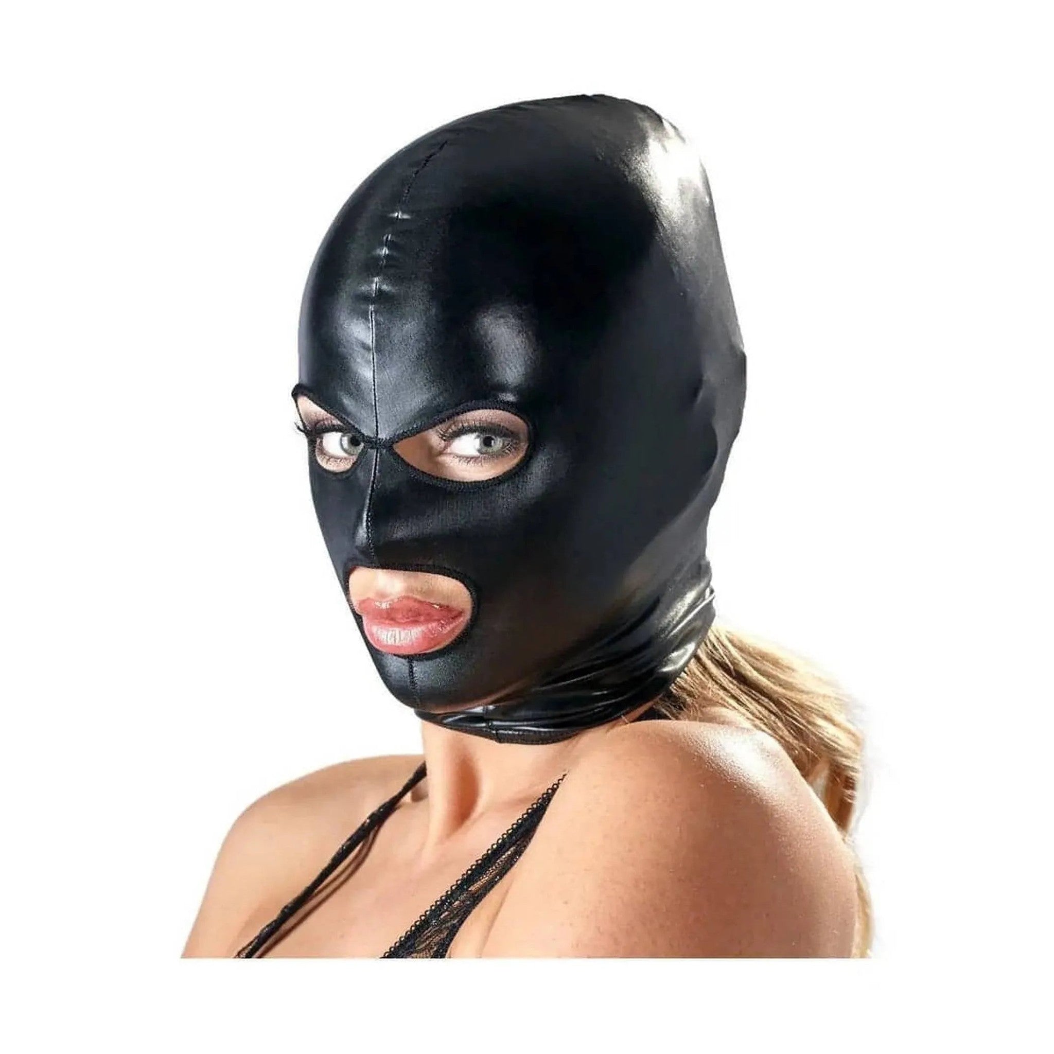 Cappuccio Nero Effetto Lucido Bocca e Occhi Scoperti