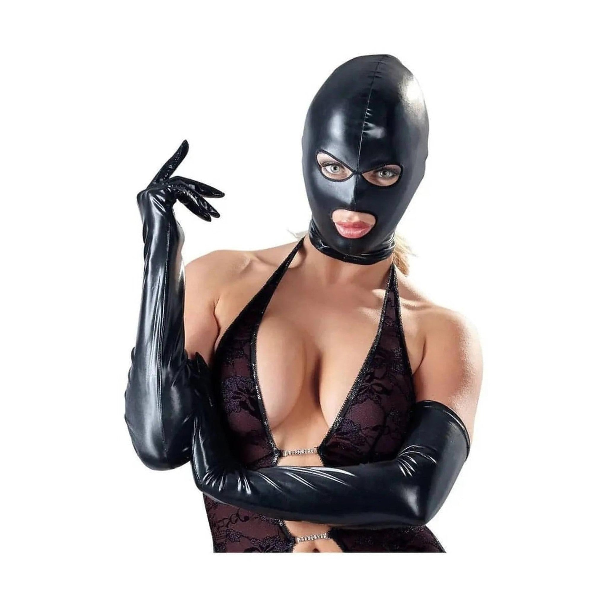 Cappuccio Nero Effetto Lucido Bocca e Occhi Scoperti