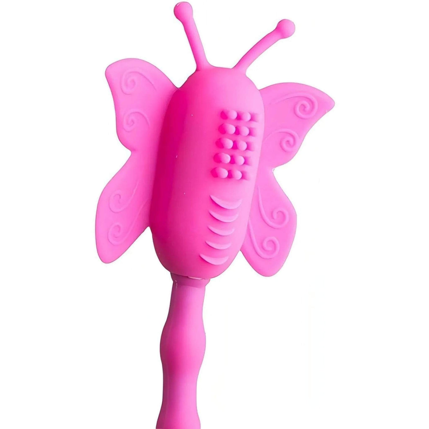 Testa a forma di farfalla vibratore clitorideo rosa con dettagli a spirale e rilievi