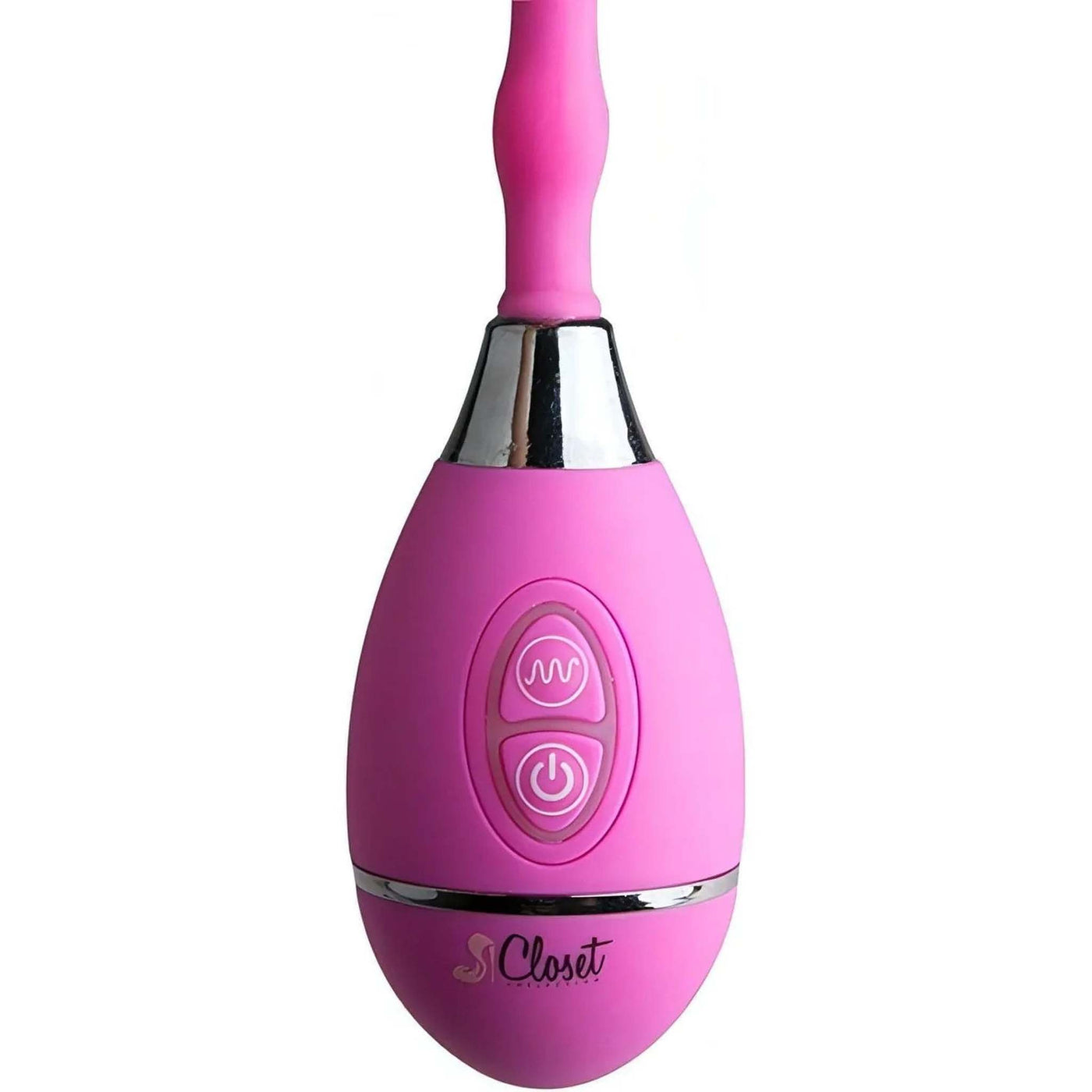 Dettaglio pulsanti vibratore clitorideo rosa Closet con bordo metallico cromato