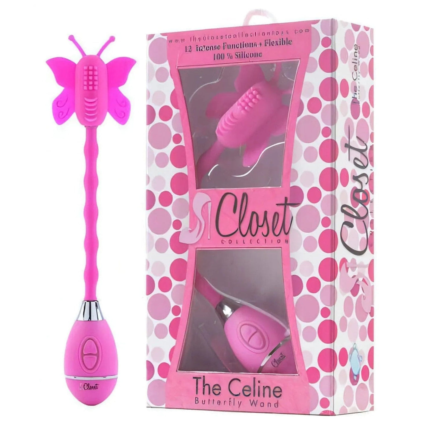 Vibratore clitorideo Butterfly Wand Closet in scatola con finestre trasparenti