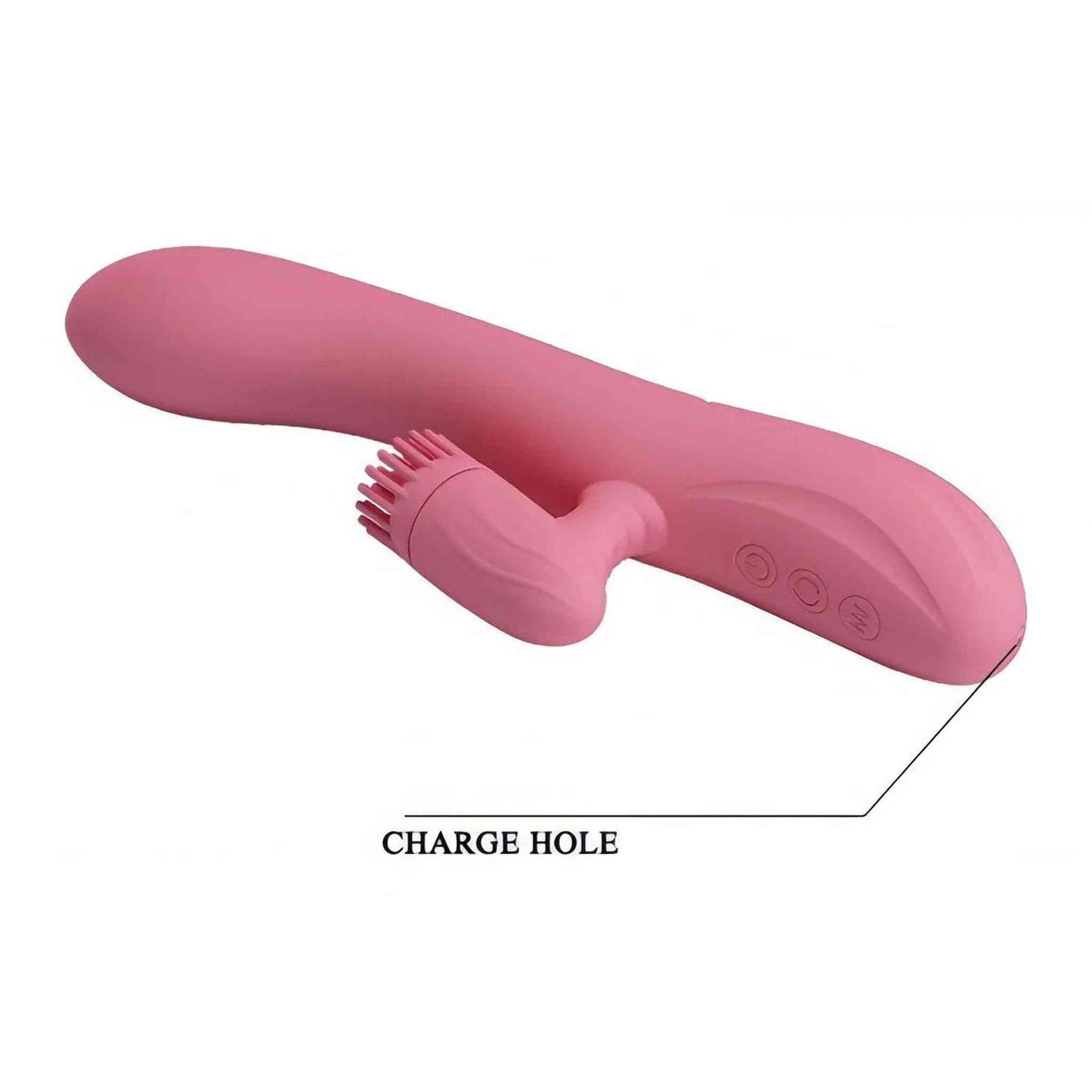 Chris Vibratore Rabbit con stimolatore clitorideo a rotazione - Silicone, Anallergico, Ricaricabile, 7 modalità di vibrazione