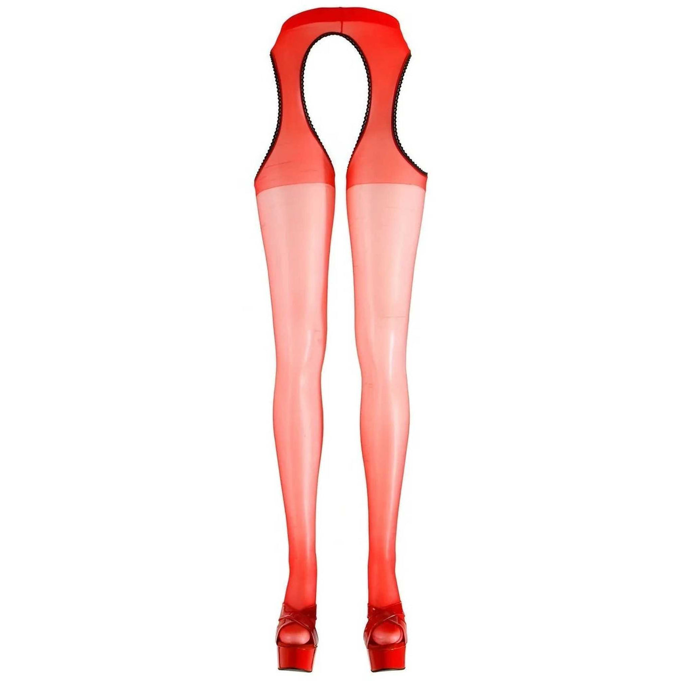 Collant Velato Rosso Con Aperture Fianchi e Inguine