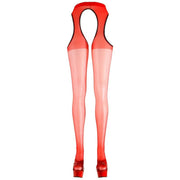 Collant Velato Rosso Con Aperture Fianchi e Inguine