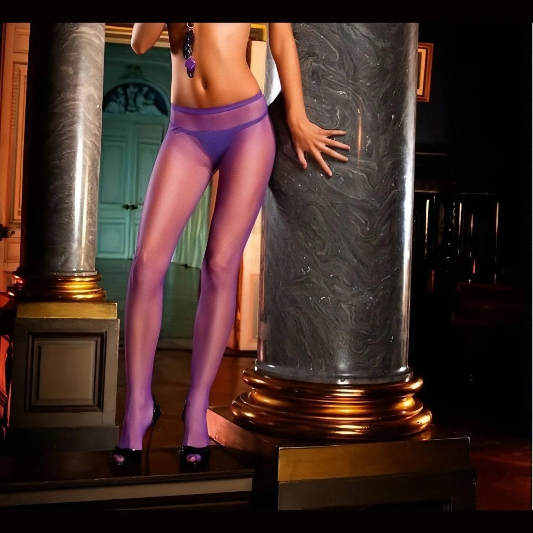 Collant viola a rete - Taglia unica