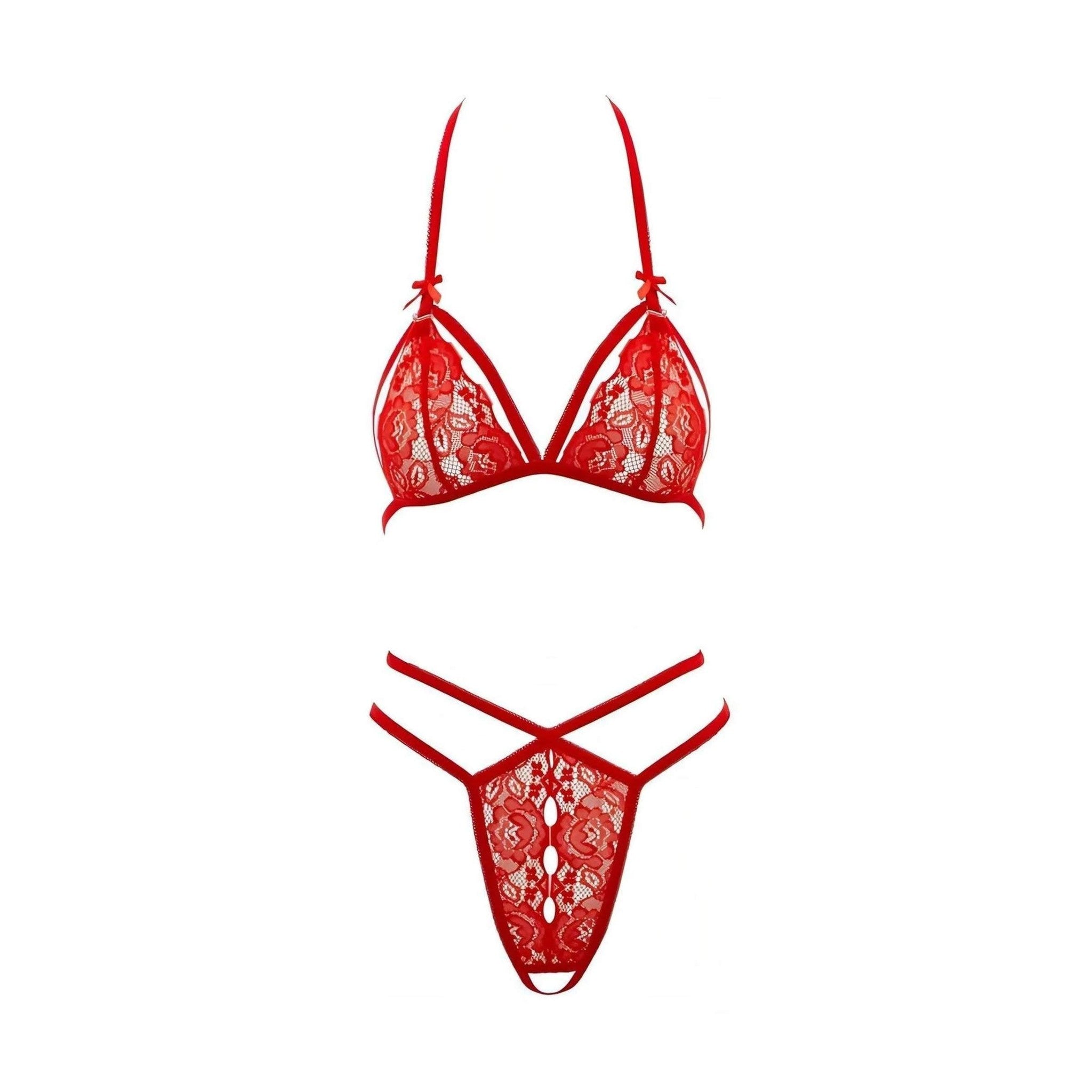 Completino in Pizzo Rosso con Seno Scopribile