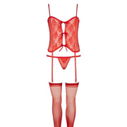 Completino rosso composto da body, slip, reggicalze e calze - S/L