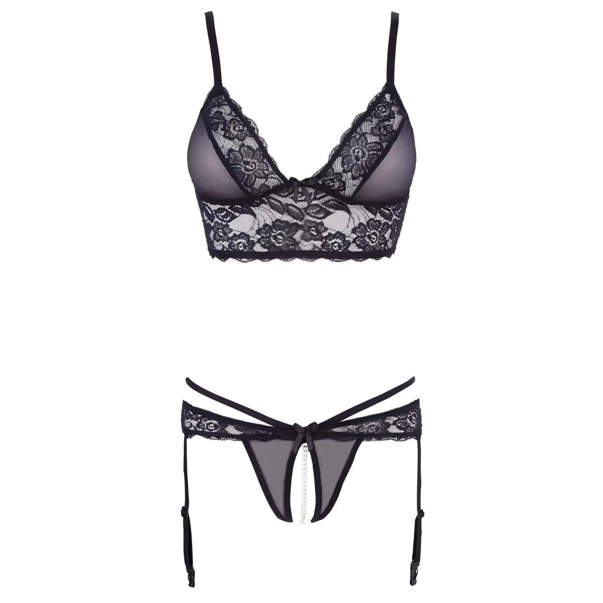 Completo Sexy 2 Pezzi: reggiseno e slip con zip richiudibile - Nero, Taglia M