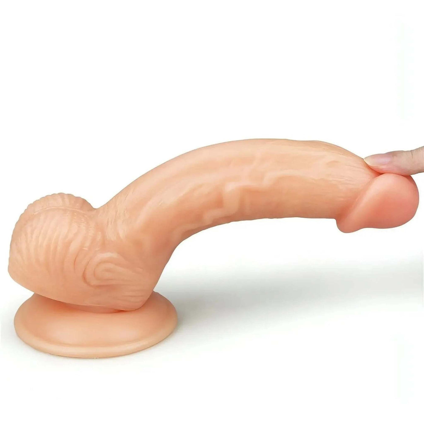 Dildo rosa carne con ventosa base piatta e venature realistiche sul pene