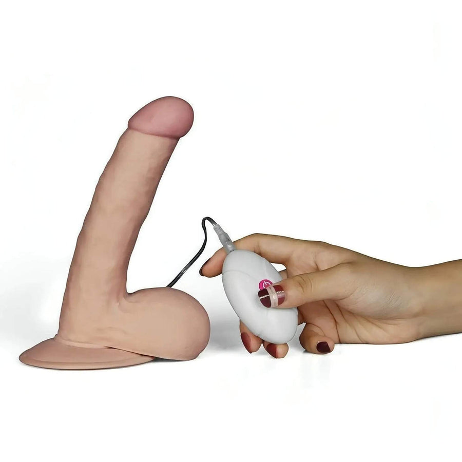 Realistic Phallus 18 cm with 100% Ultra Soft Suction Cup, Vibration controlled by remote control - 7.5'' Flesh Pink