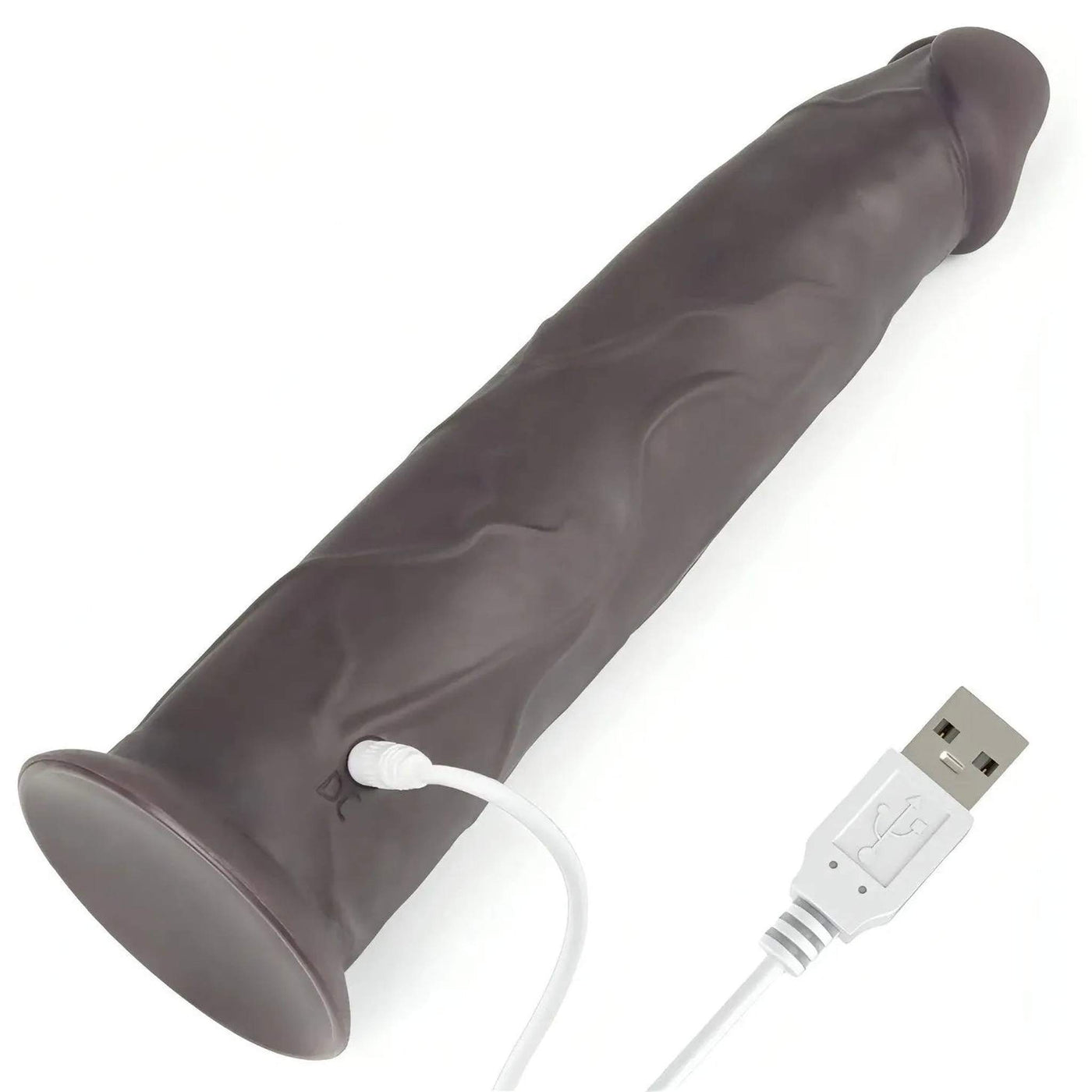 Dildo vibrante nero in silicone collegato a cavo USB bianco per ricarica rapida portatile