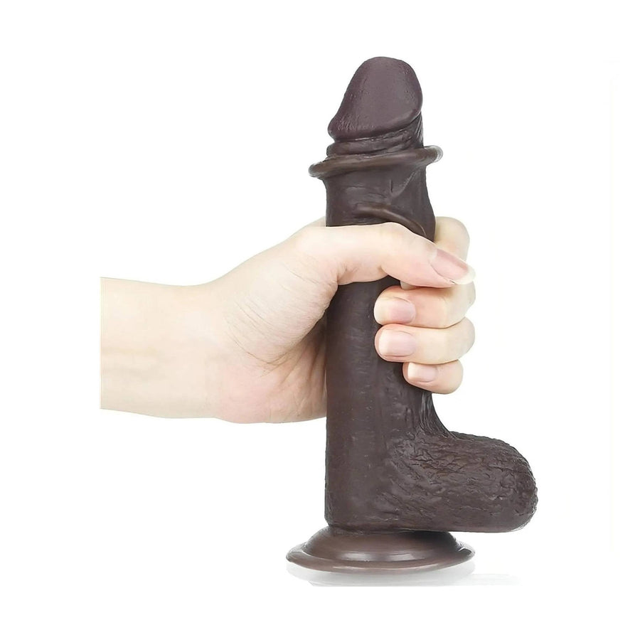 Realistic Dildo with Sliding Skin Like a Real Member - 7'' - Black