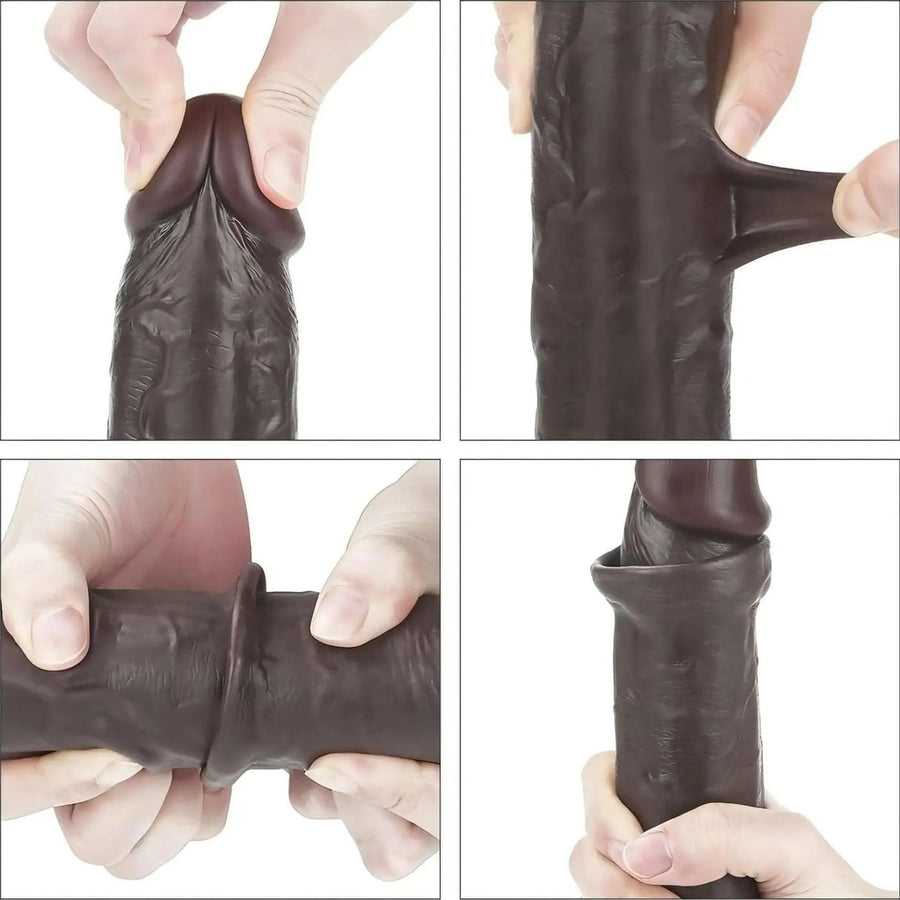 Realistic dildo with sliding skin like a real member - 9.5'', Black