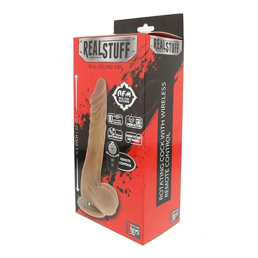 Realistic phallus with testicles and suction cup - Rechargeable and wireless remote control