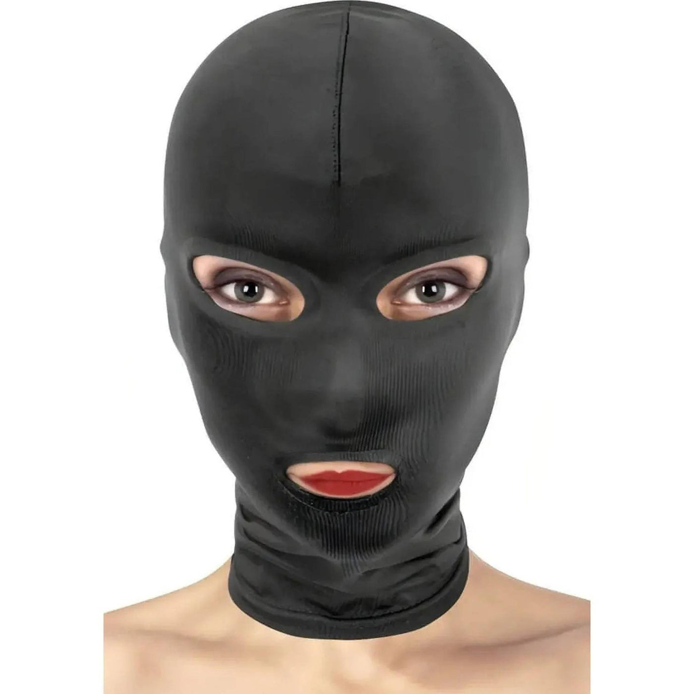Fetish Tentation Cappuccio nero open mouth and eyes