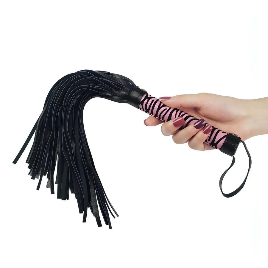 Leichte Peitsche mit Wildlederfransen, Zebragriff – Pink
