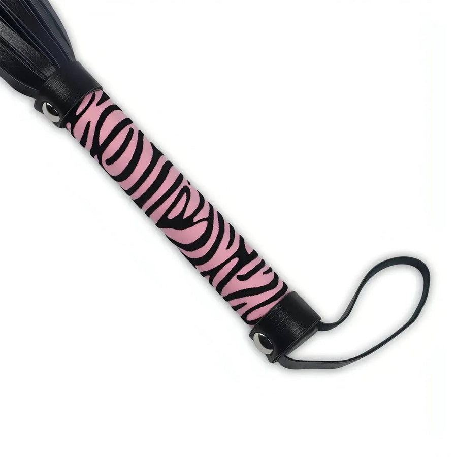 Frustino leggero con frange in pelle scamosciata, manico zebrato - Rosa