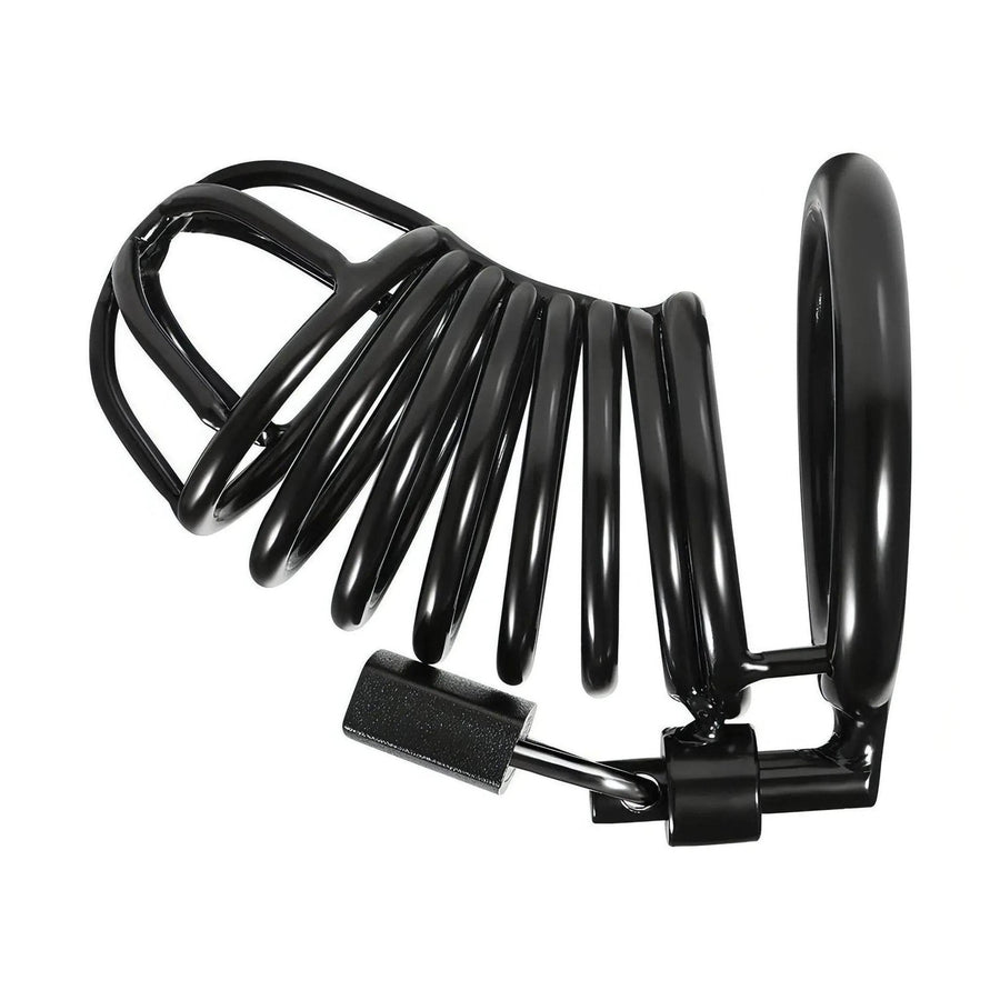 Chirurgischer Keuschheitskäfig aus Edelstahl – Spirale, Schwarz