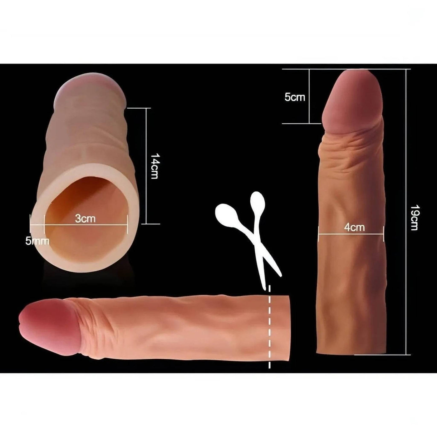 Guaina Fallica Realistica Morbida 19 cm lunga con un'estensione di 5 cm - Mulatto