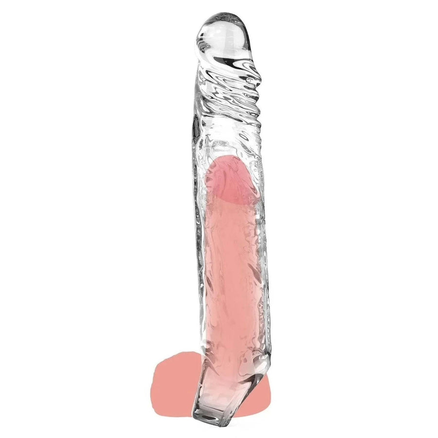 Phallic Sheath with Stimulating Ribs - Extra Large, Transparent