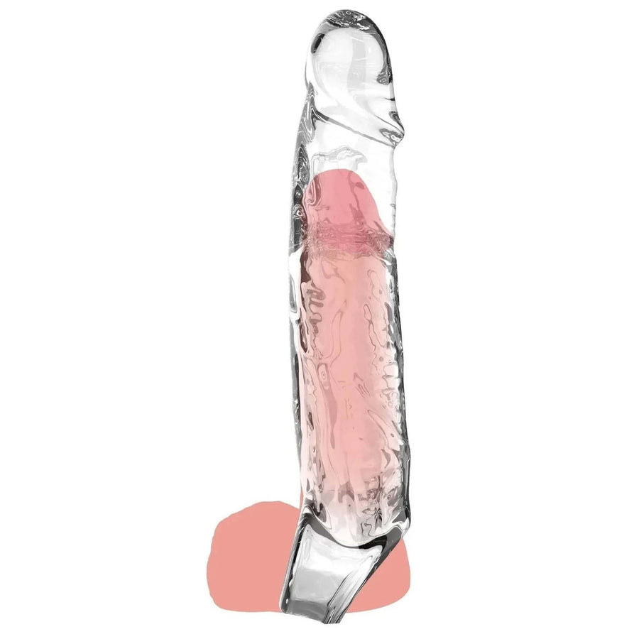 Phallic Sheath with Stimulating Ribs - Large, Transparent