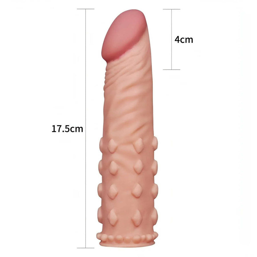 Soft Realistic Phallic Sheath with stimulating texture, 19cm long with a 5cm extension - Flesh Pink