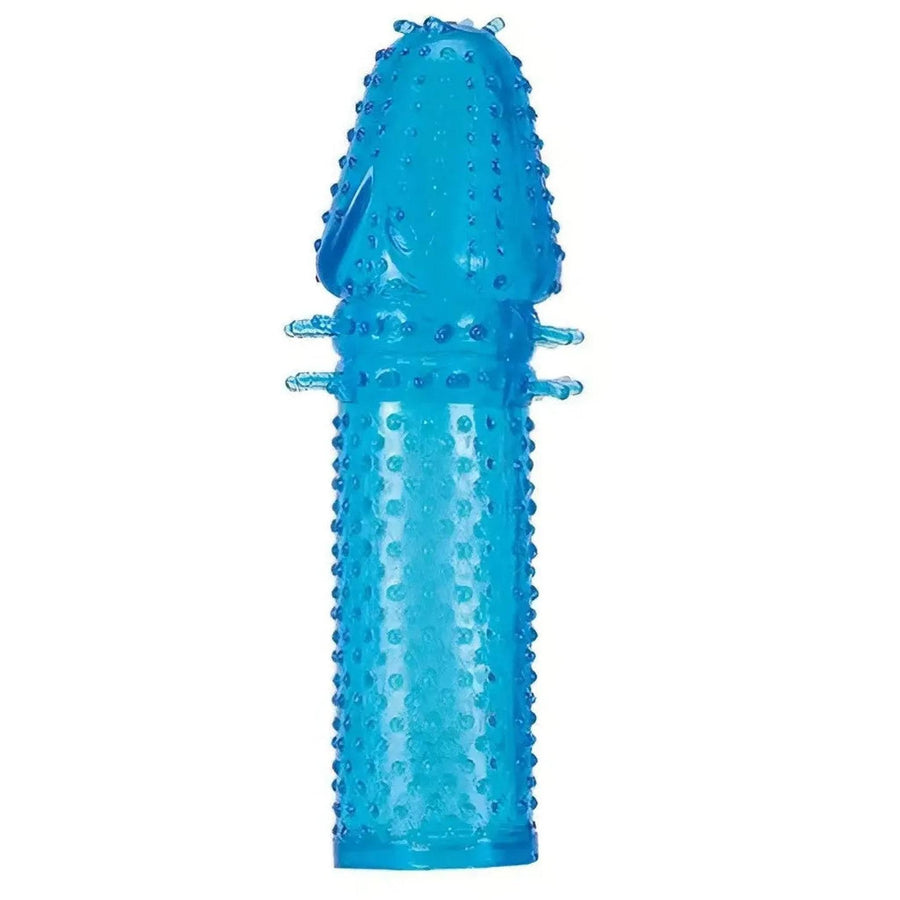 Phallic sheath with stimulating reliefs and ribs - Silicone, Blue