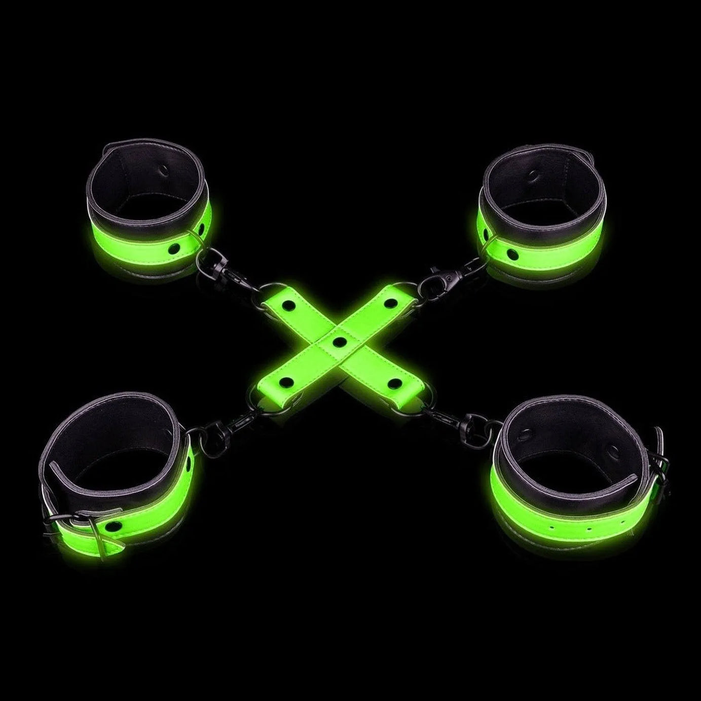 Hand & Ankle Cuffs with Hogtie - GitD - Neon Green/Black
