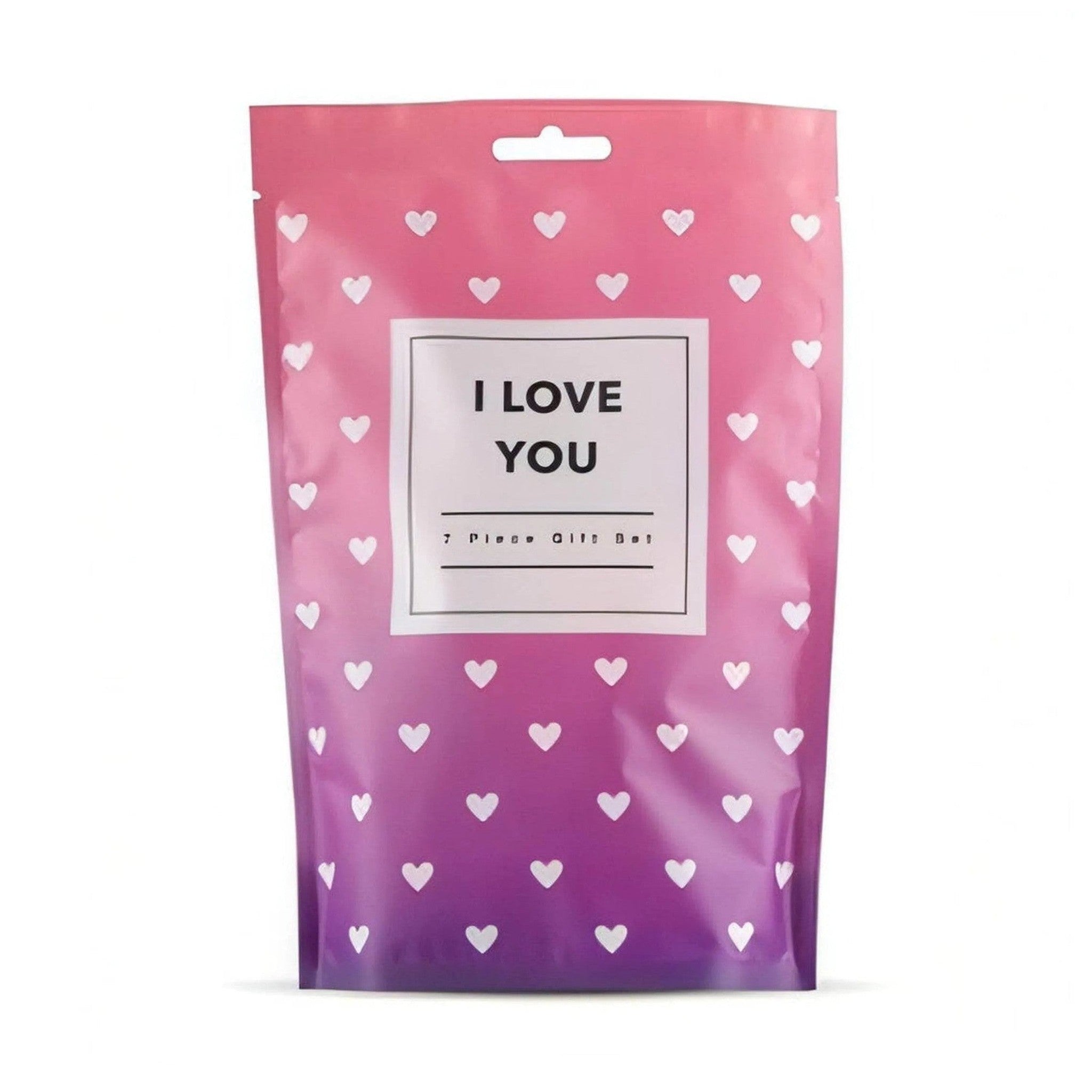 I Love You Gift Box - Stimolatore Clitorideo in Silicone, Anello Vibrante, Feather Tickler, Manette, Benda Satinata, 2x Dadi de
