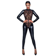 Jumpsuit aderente con inserto di velluto tigrato
