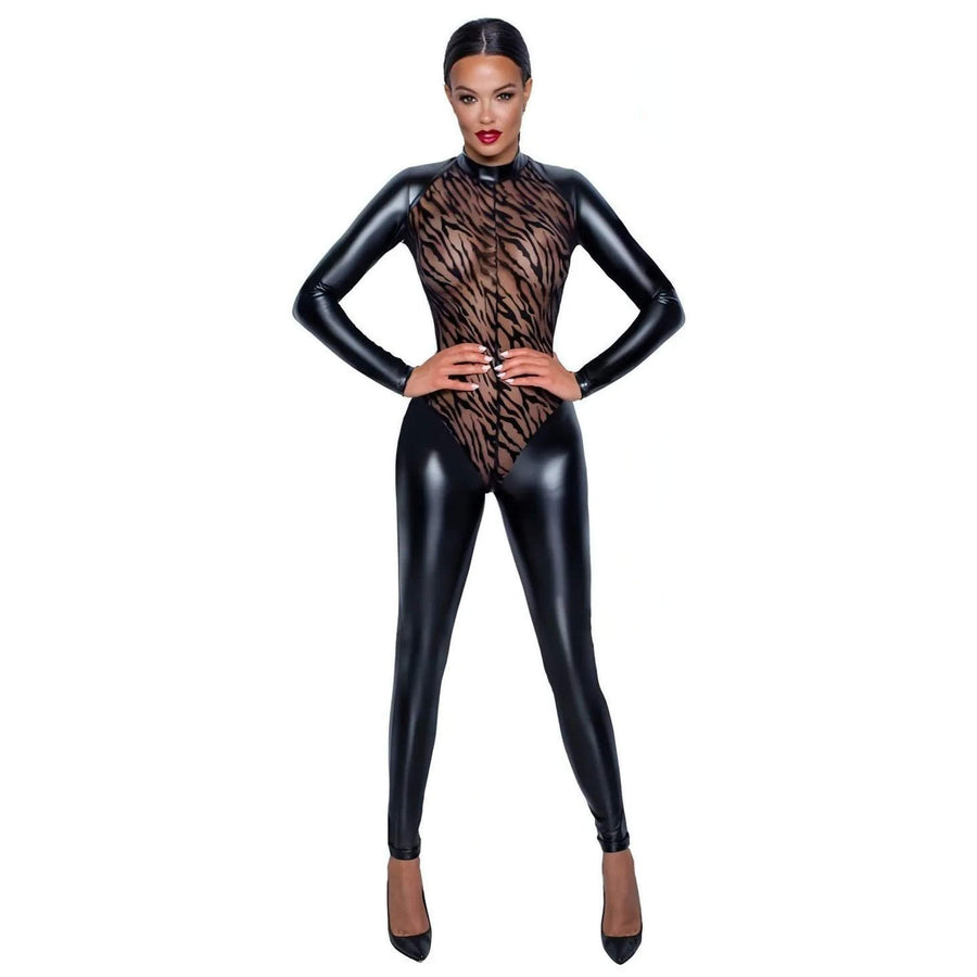 Figurbetonter Jumpsuit mit Tiger-Samt-Einsatz