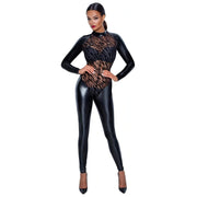 Jumpsuit aderente con inserto di velluto tigrato