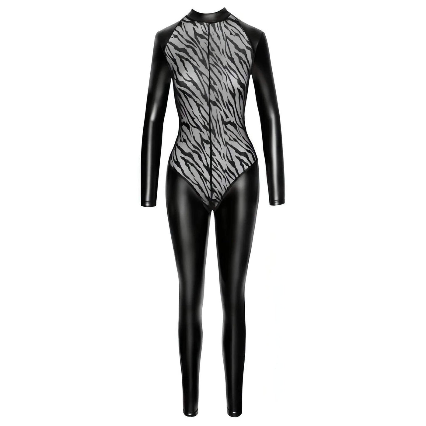 Jumpsuit aderente con inserto di velluto tigrato