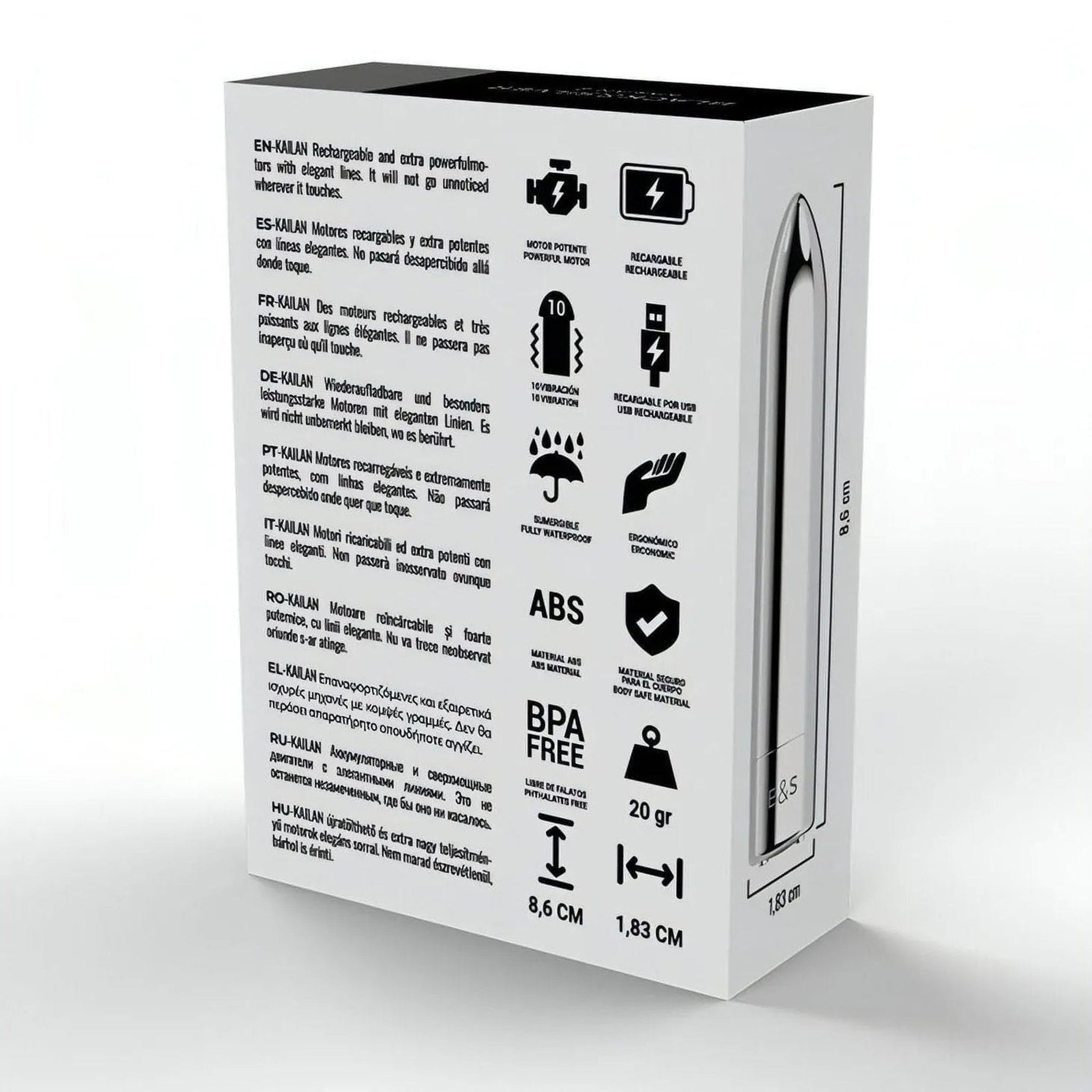 Kernex 2 - Bullet in silicone con 10 diversi programmi di vibrazione -Argento, Ricaricabile