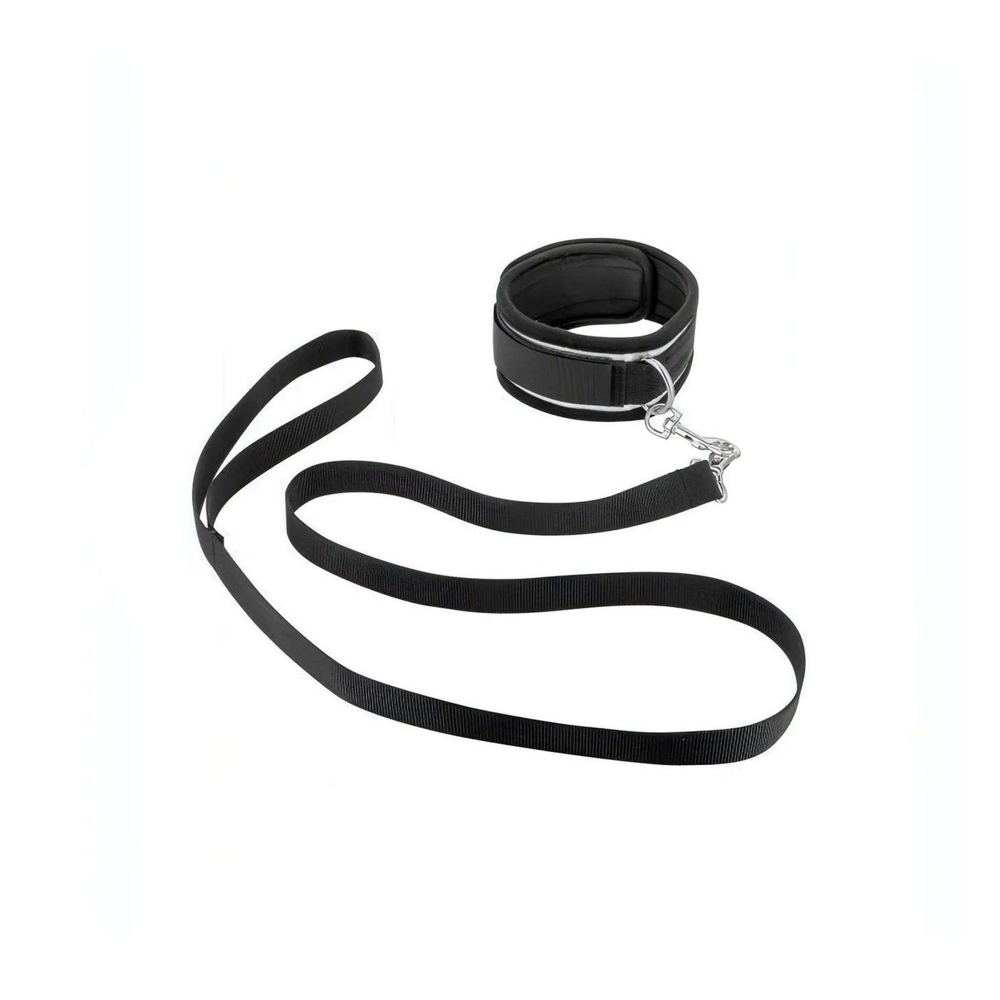 Collare BDSM imbottito Fetish Tentation con guinzaglio tessuto nero