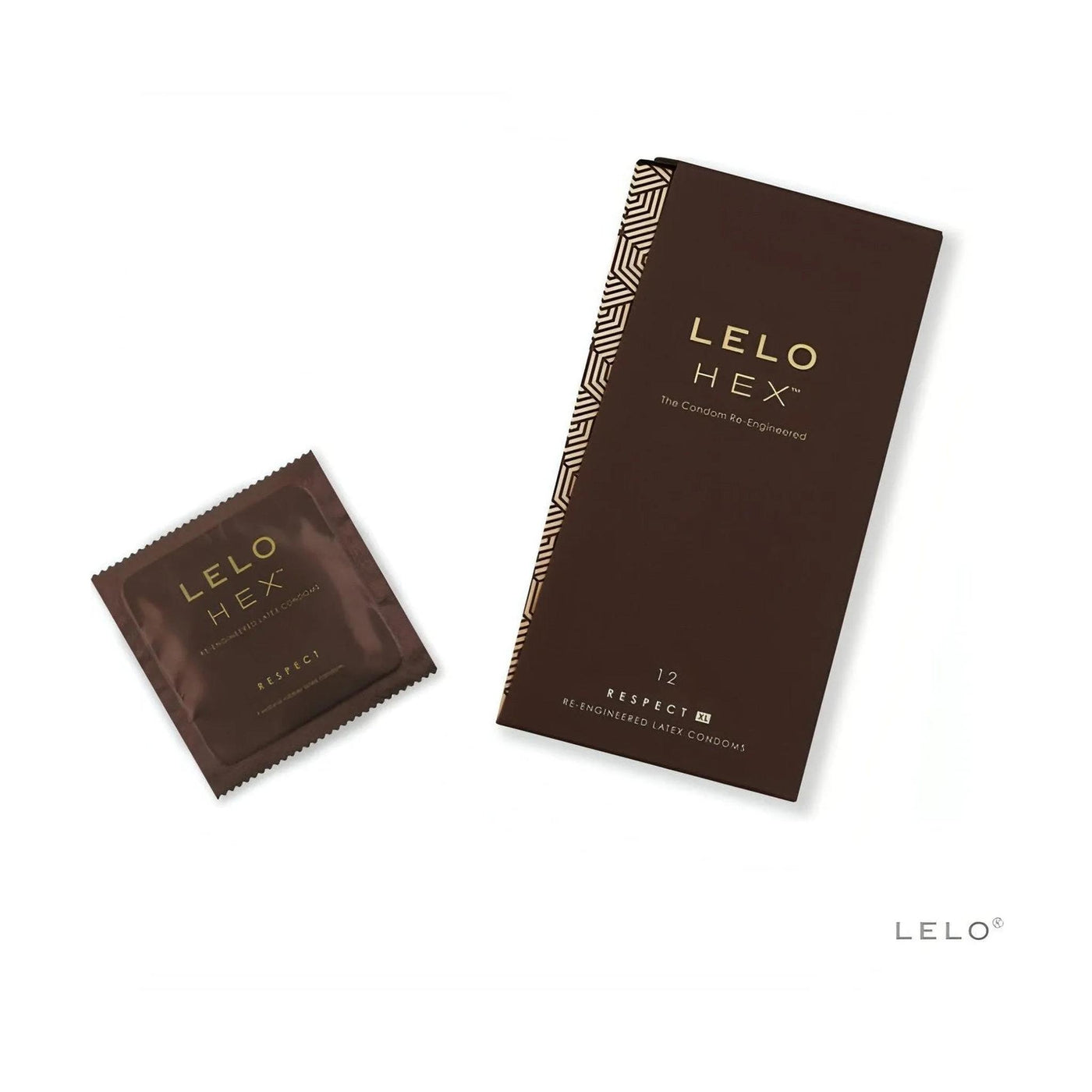 Packaging confezione da 12 preservativi Lelo Hex Respect XL con bustina singola sigillata