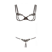 Completino intimo nero Cottelli con reggiseno a coppe scoperte, pizzo decorativo e pendente centrale