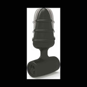 Plug anale vibrante nero in silicone morbido con tre anelli e impugnatura di sicurezza