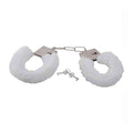 Metallic handcuffs with white plush