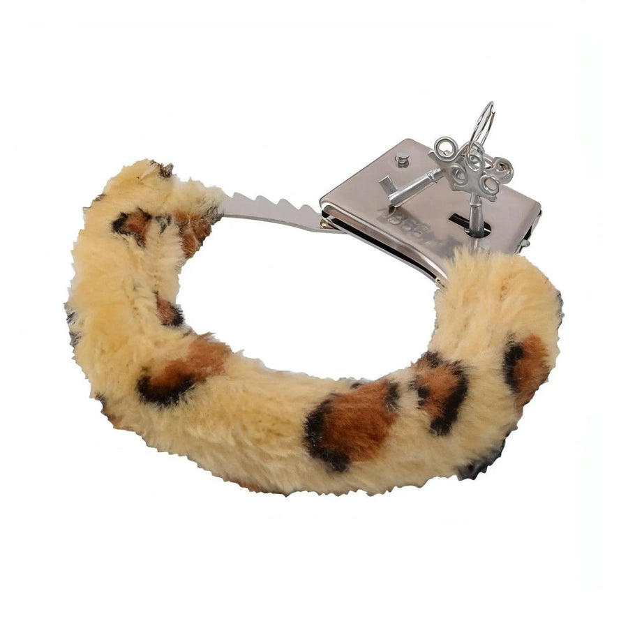 Manette metalliche con peluche leopradato