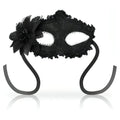 Black Venetian mask with embroidery and silver rhinestones around the eyes