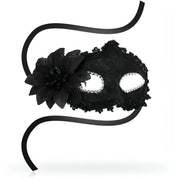 Maschera Veneziana Nera con ricami e strass argentati bordo occhi