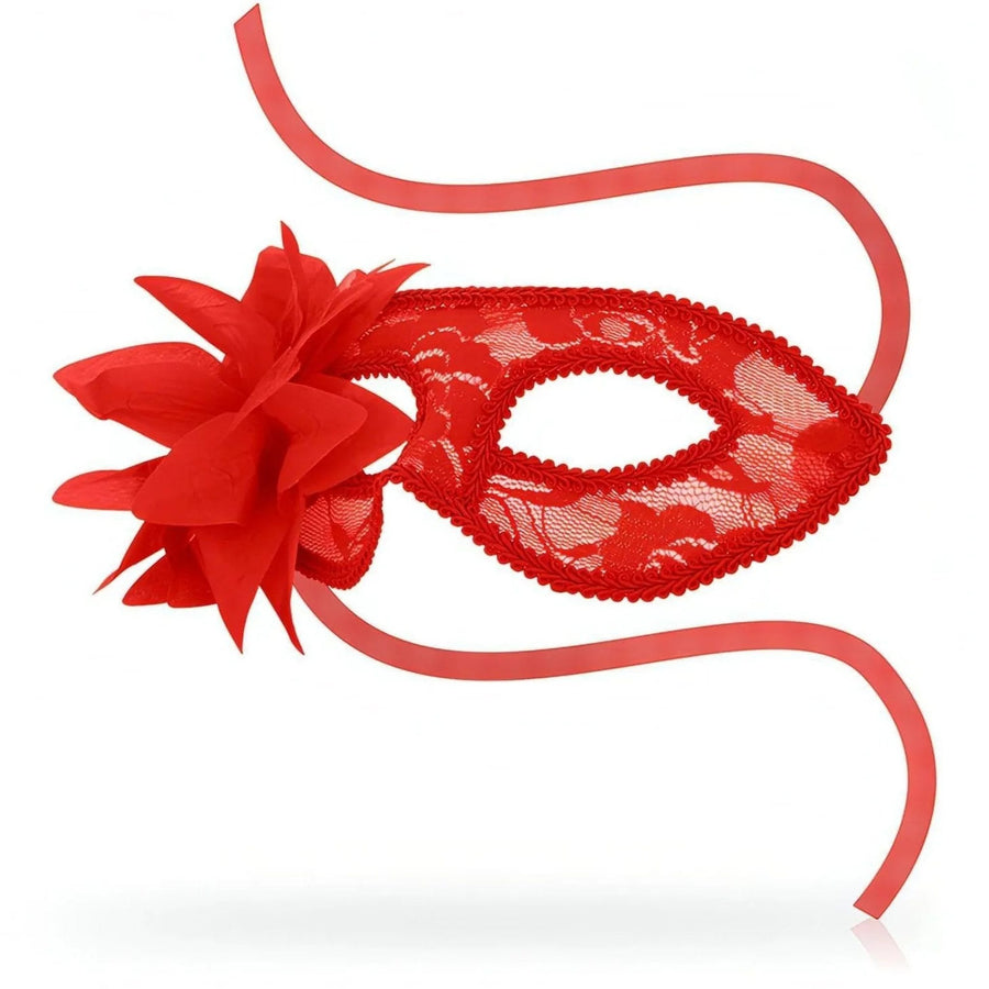 Venetian-style lace mask with flowers - Red