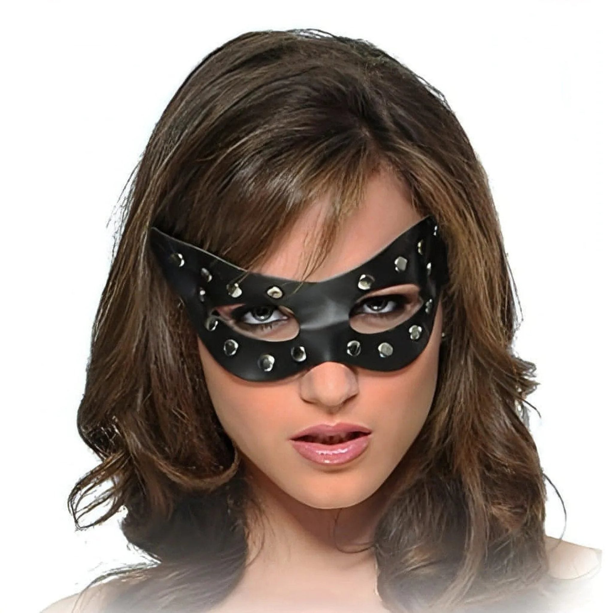 Mascherina in similpelle nera con bottoncini argentati