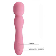 Vibratore a bacchetta rosa in silicone con pulsanti ON/OFF e vibrazione