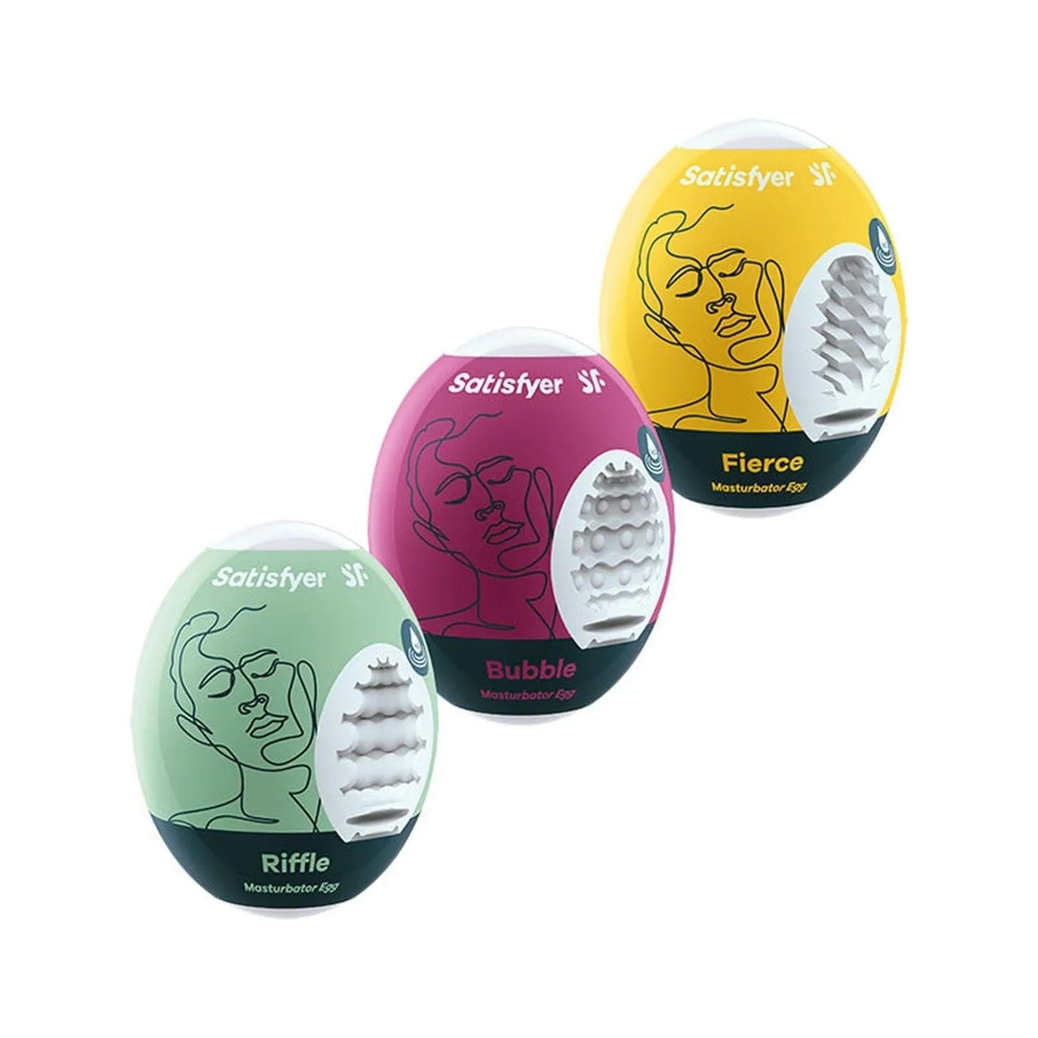 Masturbator Egg Set - Riffle, Bubble, Fierce - 3 pcs