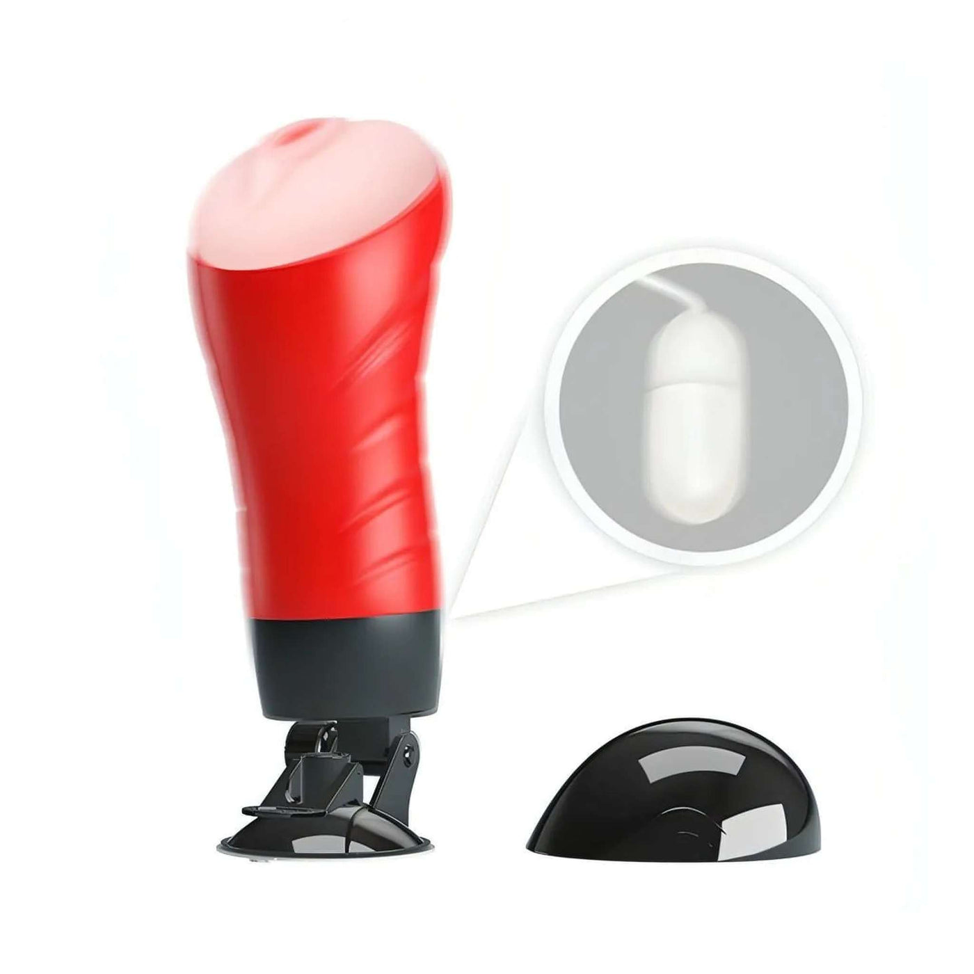 Masturbatore rosso con ventosa e accessorio sensore bianco collegato