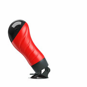 Masturbatore realistico rosso nero diagonale con ventosa angolare e texture righe